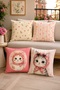 Floral Cats Patterned 4-Piece Throw Pillow Cover Set