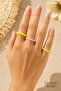 3-Piece Yellow Pearl Beaded Elastic Women's Ring Set Flexible Colorful Ring - 2