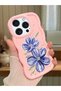 iPhone 16 Pro Compatible Case with Camera Protection Pink Silicone Couple Phone Case with Floral Pattern