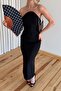 Black Design Collar Slit Long Dress - 8581 - 2