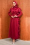 Burgundy Shoulder Ruffled Satin Evening Dress - 3