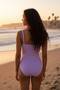 Women's Lilac Strapless Gathered Swimsuit with Removable Straps - 3