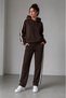Women's Striped Detail Hooded Tracksuit Set Brown