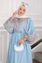 Floral Pattern Half Button Dress Baby Blue - 3
