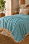 Cotton Multi-Purpose Pique 220X240 Double Bedspread Sofa Cover Tv Shawl with Tassels - 3