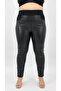 Plus Size Knitted Front Leather Detailed Lycra Women's Trousers