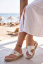 Eva Auralight Women's Flip Flops with Thick Sole Off-White - Ecru Slippers - Stoned Pearl Detailed Straw - 6