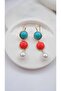 Turquoise and Red Detailed Dangle Earrings - 2