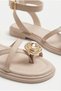 Women's Beige Gold Ring Detailed Ankle Strap Flip Flop Sandals 50021001 - 4
