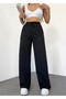 Women's Black High Waist Wide Leg Loose Sweatpants - 3