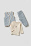 Baby Boy Double Teddy Bear Embroidered Blue Quilted Vest 3-Piece Set Top and Bottom Set - 2