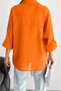Women's Orange Cotton Oversize Fakir Long Sleeve Shirt Wide Fit Loose Blouse with Belted Waist and Buttons - 5
