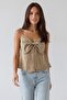 Women's Linen-Like Blouse with Bow Detail on the Front and Adjustable Thin Straps - 2