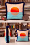 Sunset Sea View Fringed Pillowcase - Coastal Orange Navy Blue Tasseled Throw Pillow Cover - 4