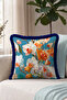 Exotic Orchid Flower Fringe Pillowcase - Botanical Boho Orange Navy Blue Tassel Throw Pillow Cover