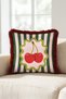 Retro Striped Cherry Motif Fringed Pillowcase - Bohemian Pink Green Burgundy Tassel Throw Pillow Cover - 6