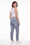 Women's Navy Blue Summer High-Waisted Trousers with Embroidered Cuffs and Pockets 42-48 - 4