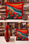 Floral Patterned Artistic Fringed Pillowcase - Poppy Modern Blue Burgundy Tassel Throw Pillow Cover - 6