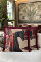 Elegant Oriental Hereke Patterned Fringed Pillowcase with Horse Figure - Noble Beige Burgundy Tasseled Throw Pillow Cover - 7