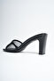 Black Tulle Striped Block Heeled Slippers - 7