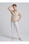 Women's Beige Low-Sleeve Linen Shirt with Buttons, Comfortable Fit, Summer Basic Stylish Shirt - 2