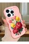 iPhone 15 Pro Compatible Case with Camera Protection Pink Silicone Couple Phone Case with Floral Pattern