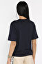 Navy Blue Women's Crew Neck Embossed Printed T-Shirt - 4