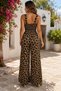 Patterned Strappy Wide Leg Single Jersey Jumpsuit - Leopard - 2