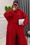 Women's Cupra Pike Long Cardigan Blouse Wide Leg Pants 3-Piece Abaya Set 3205 Red - 3