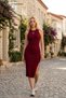 Burgundy Midi Length Slit Pencil Dress - 2