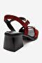 Yolen Red Suede Genuine Leather Women's Thick Heeled Sandals - 5