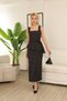Square Neckline Peplum Detailed Polka Dot Dress Black - 2