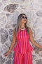 Pink Red Striped Peplum Blouse Pants Set - 3