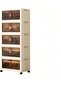 Foldable 5-Tier Freestanding Wardrobe Cabinet with Doors and Wheels