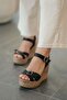 Pound Women's Leather Wedge Heeled Sandals Black