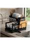 2 Tiers Dish Drying Stand With Rotatable Drainage System Black,Stainless Steel Kitchen Dish Drying stand,Detachable Capacity Dish Drainer Organizer with Drain Board, Utensils Holder,Space Savi