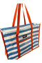 Large Size Waterproof Pilsa Beach Shoulder Bag - Blue-White Striped (Orange Piping)