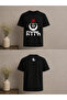 Moon, Star, Wolf and Turkish Text Design Printed Oversize T-Shirt