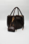 Women's Brown Drawstring Crossbody Hand and Shoulder Bag with Charm Accessories - 3