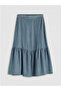 Indigo Elastic Waist Ruffled Jean Skirt - 2