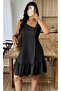 Women's Thick Strapped Asymmetrical Collar Crinkle Dress with Ruffle Detail at the Hem