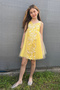 Yellow Jacquard Tulle Detailed Girls' Party Dress