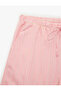 Viscose Striped Mini Shorts with Pockets and Elastic Waist with Lace Detail - 3