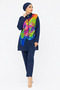 Plus Size Front Patterned High Collar Zippered Parachute Fabric Bottom Lycra Double Boned Women's Hijab Dress
