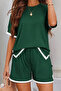 New Season Women's Short Sleeve Crew Neck Stripe Detailed Viscose Two Thread Blouse and Short Shorts Two-Piece Set - 2