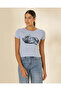 Women Blue Printed Rib T-Shirt