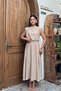 Women's Beige Shoulder Padded Midi Length Dress with Belt Detail Nbmy4066 - 2