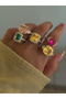 Steel Pink Round Stone Ring - 6