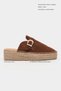 Maren Tan Suede Leather Laser Perforated Buckle Detail Straw Sole Women's Espadrille Slippers - 2