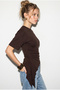 Women's Bitter Coffee Waist-Fitted Soft Textured Cotton Asymmetrical Cut Short Sleeve Blouse Öb261054 60286435 - 6